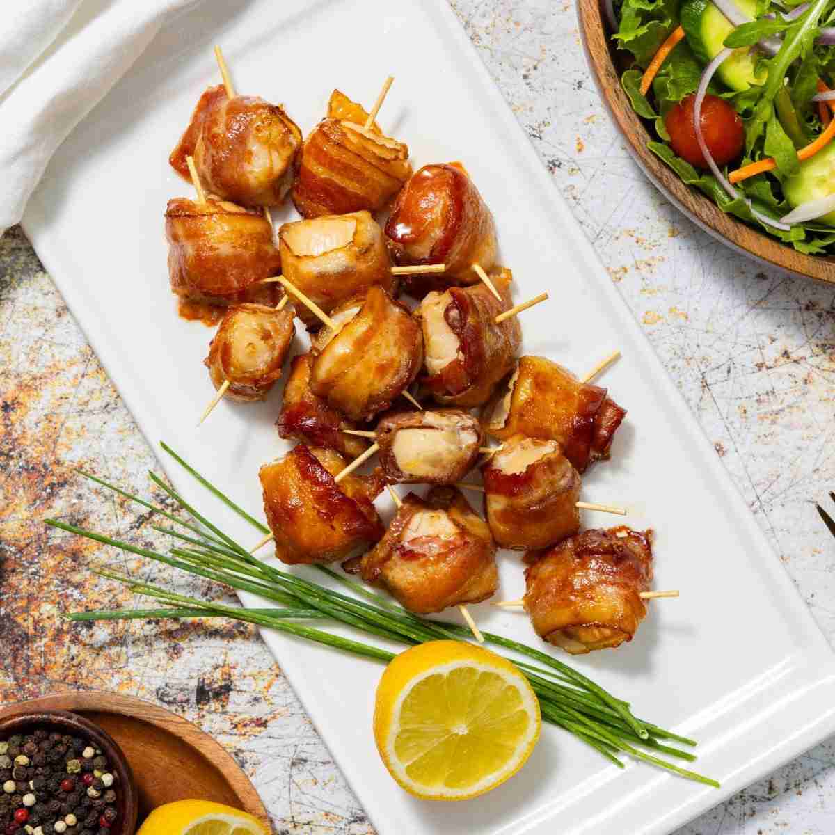 BRAND, CATEGORY, MAINE LOBSTER NOW, SCALLOPS, Applewood Smoked Bacon Wrapped Scallops - 1 lb