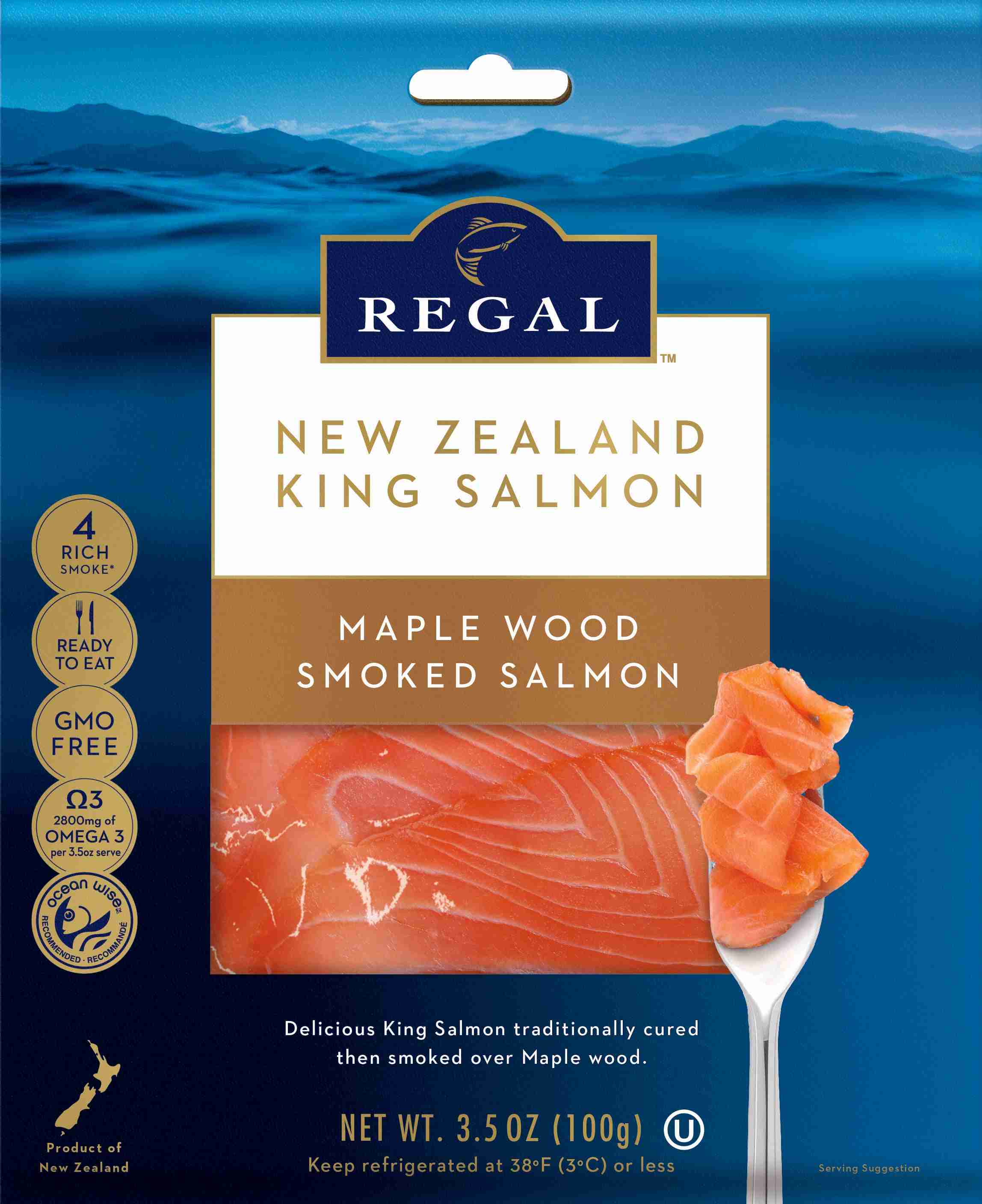 Regal New Zealand King Salmon – Maple Wood Smoked Salmon Slices – 3.5 oz
